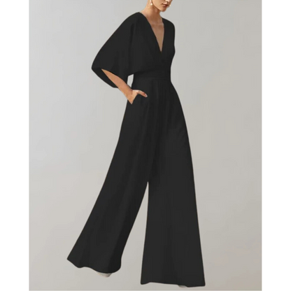 Elegant V-Neck Wide Leg Jumpsuit Flowy Formal One-Piece