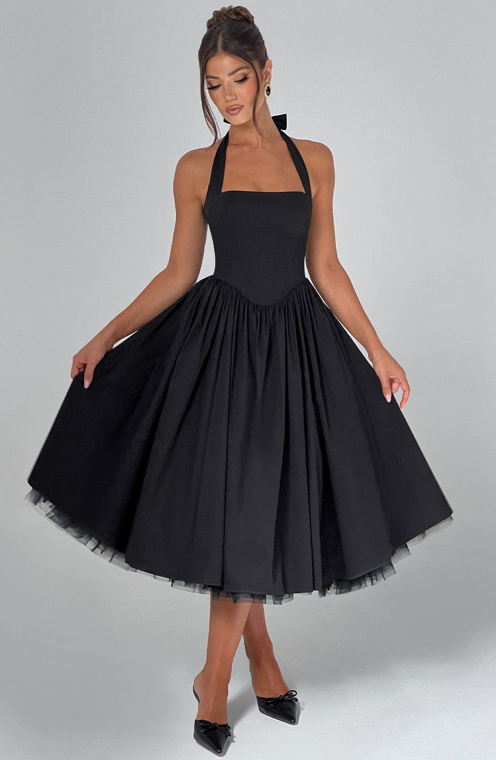 Elegant Halter Neck Midi Cocktail Dress for Women