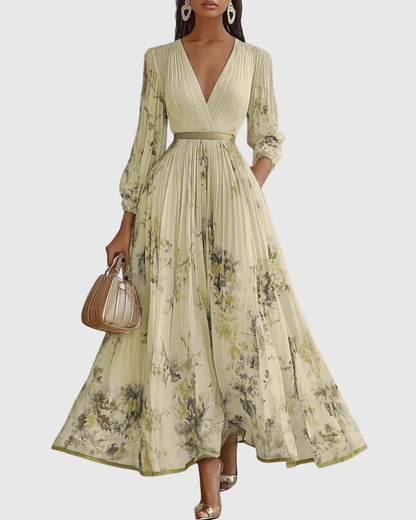 Pleated Maxi Dress with Long Sleeves for Women