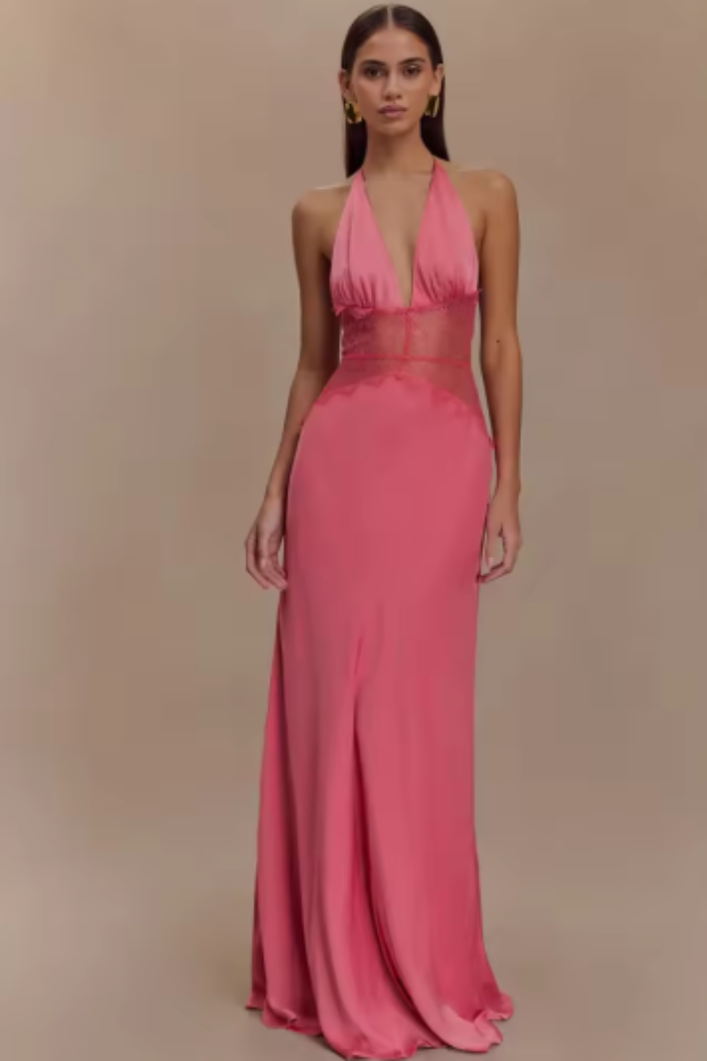 Women’s Deep V Lace Waist Maxi Evening Dress
