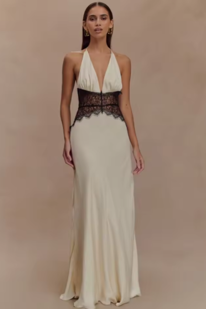 Elegant Women’s Halter Neck Backless Maxi Wedding Guest Dress