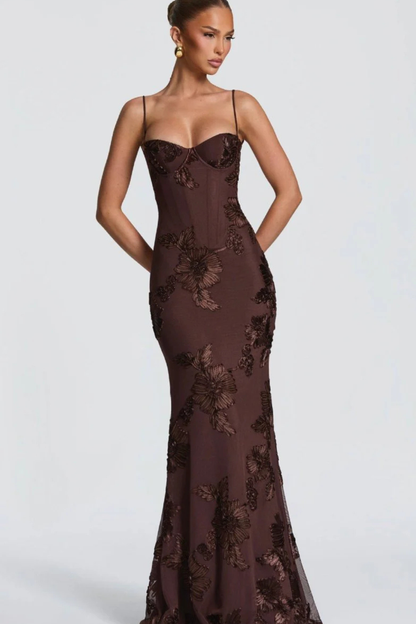 Women’s Elegant Floral Embroidered Strapless Mermaid Evening Gown