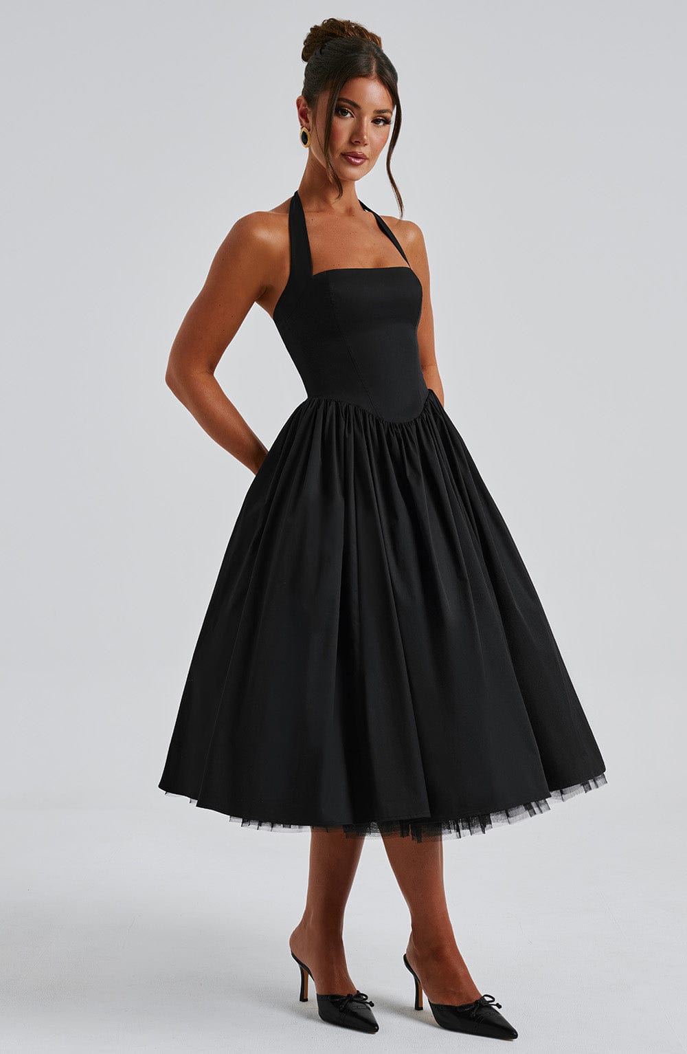 Elegant Halter Neck Midi Cocktail Dress for Women