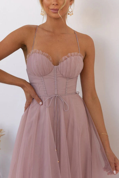 Women’s Layered Tulle Midi Dress with Sweetheart Bodice