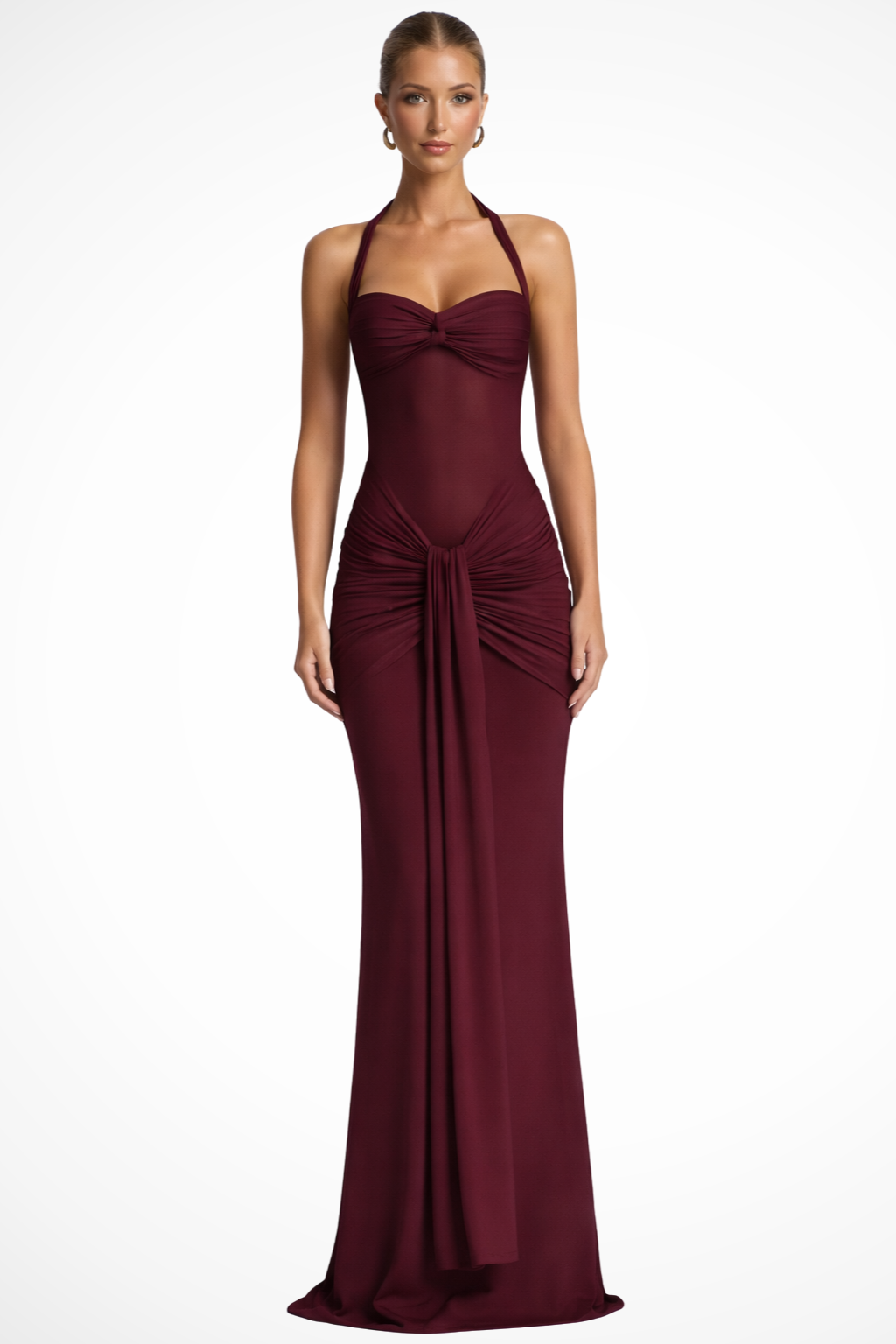 Elegant Women’s Halter Neck Ruched Maxi Dress