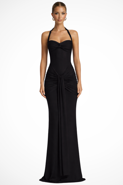 Elegant Women’s Halter Neck Ruched Maxi Dress