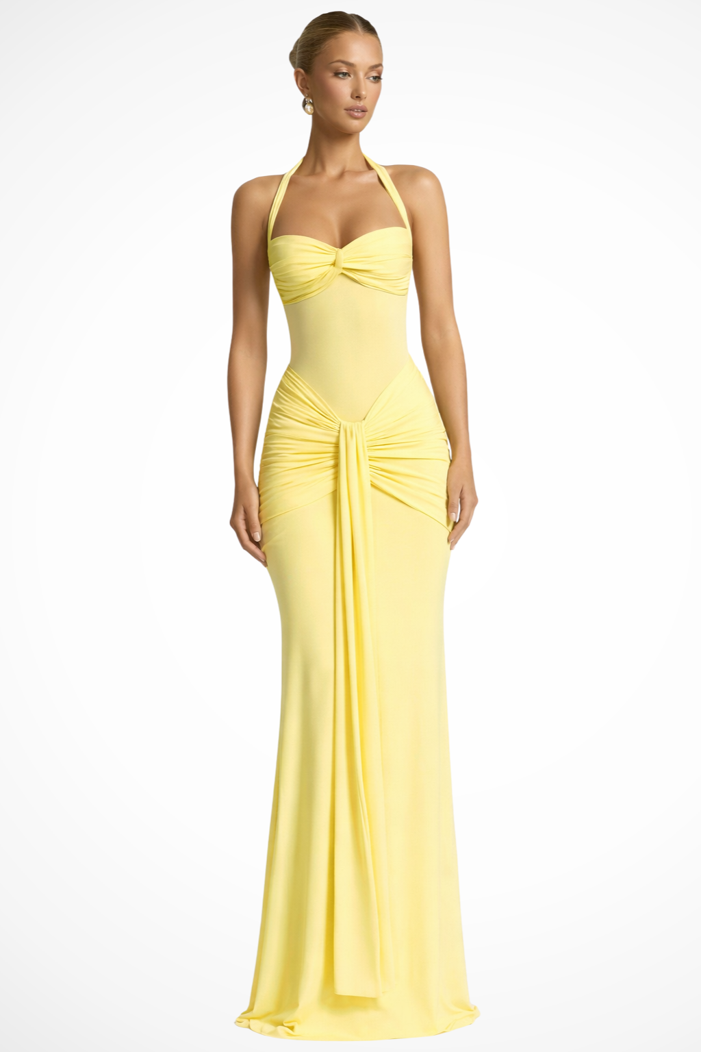 Elegant Women’s Halter Neck Ruched Maxi Dress
