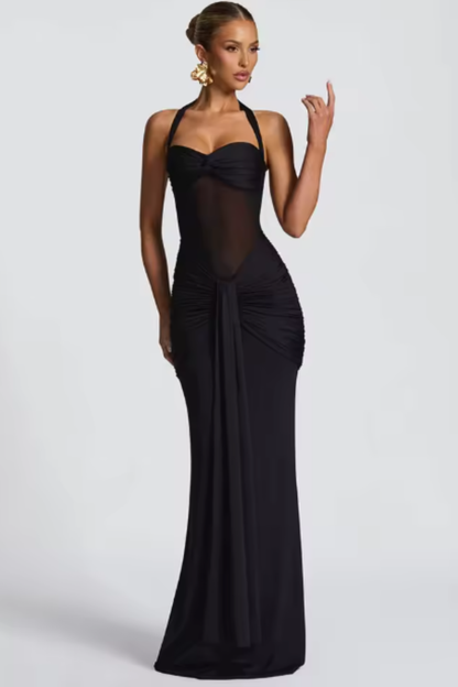 Elegant Women’s Halter Neck Ruched Maxi Dress