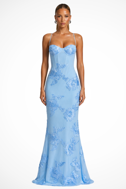 Women’s Elegant Floral Embroidered Strapless Mermaid Evening Gown