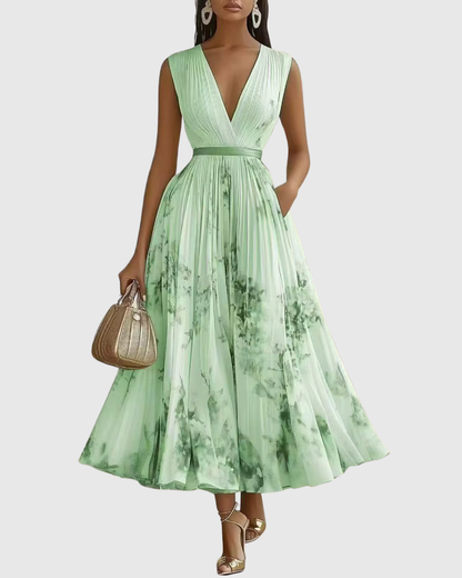 Pleated Maxi Dress with Long Sleeves for Women