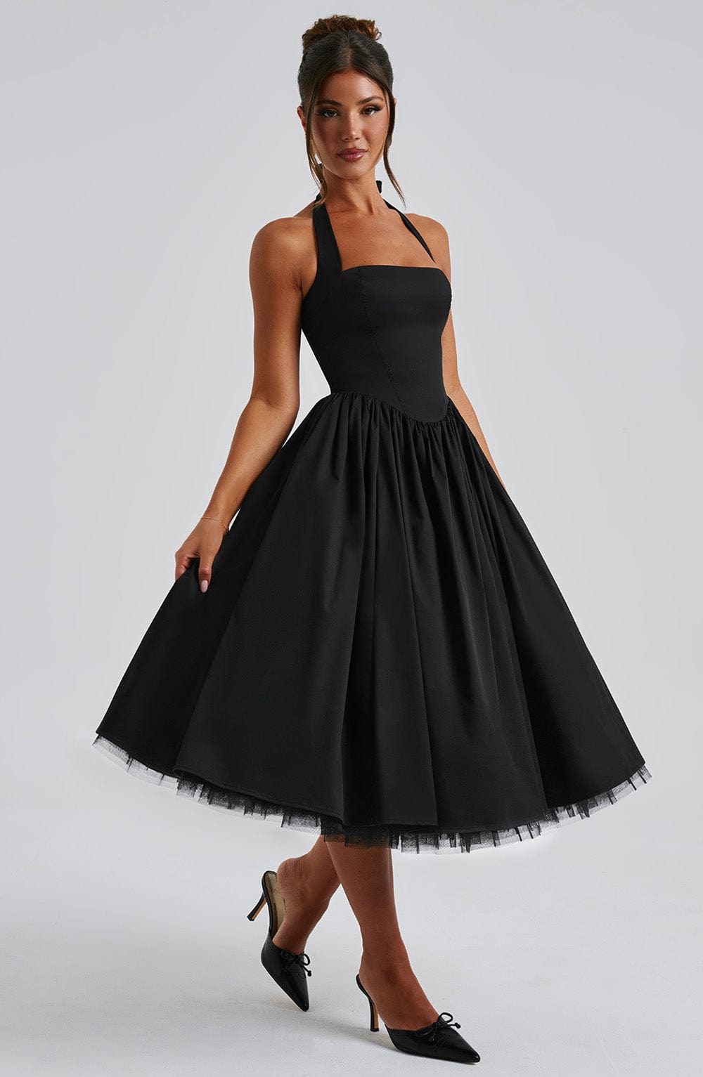 Elegant Halter Neck Midi Cocktail Dress for Women