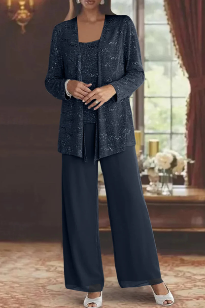 Sophisticated Sequin Three-Piece Pant Set for Women