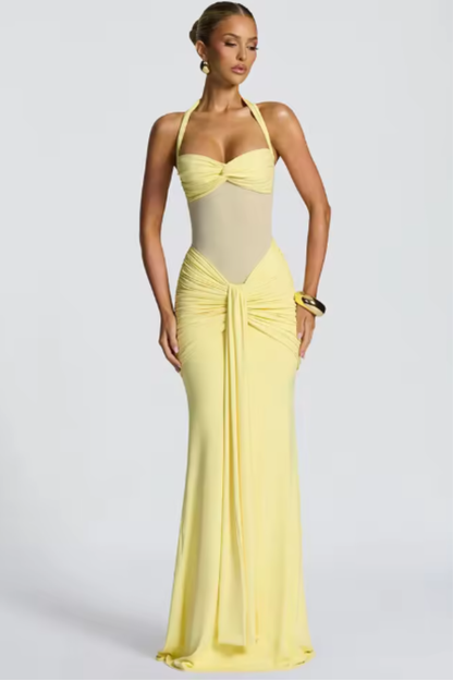 Elegant Women’s Halter Neck Ruched Maxi Dress