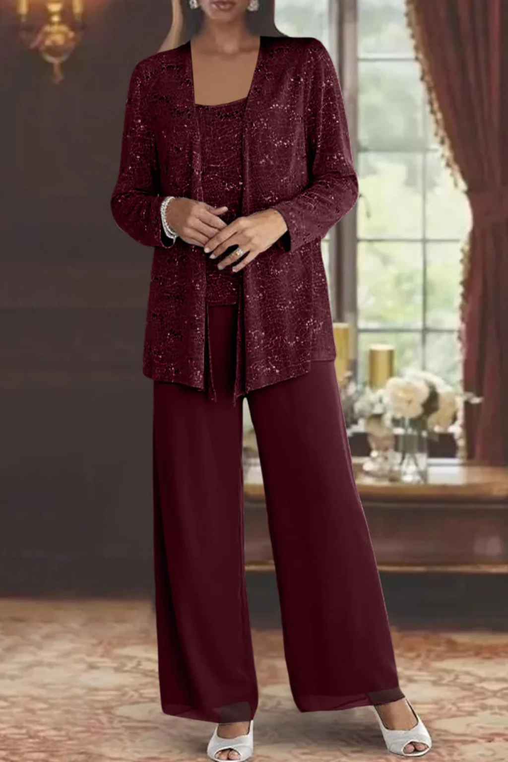 Sophisticated Sequin Three-Piece Pant Set for Women