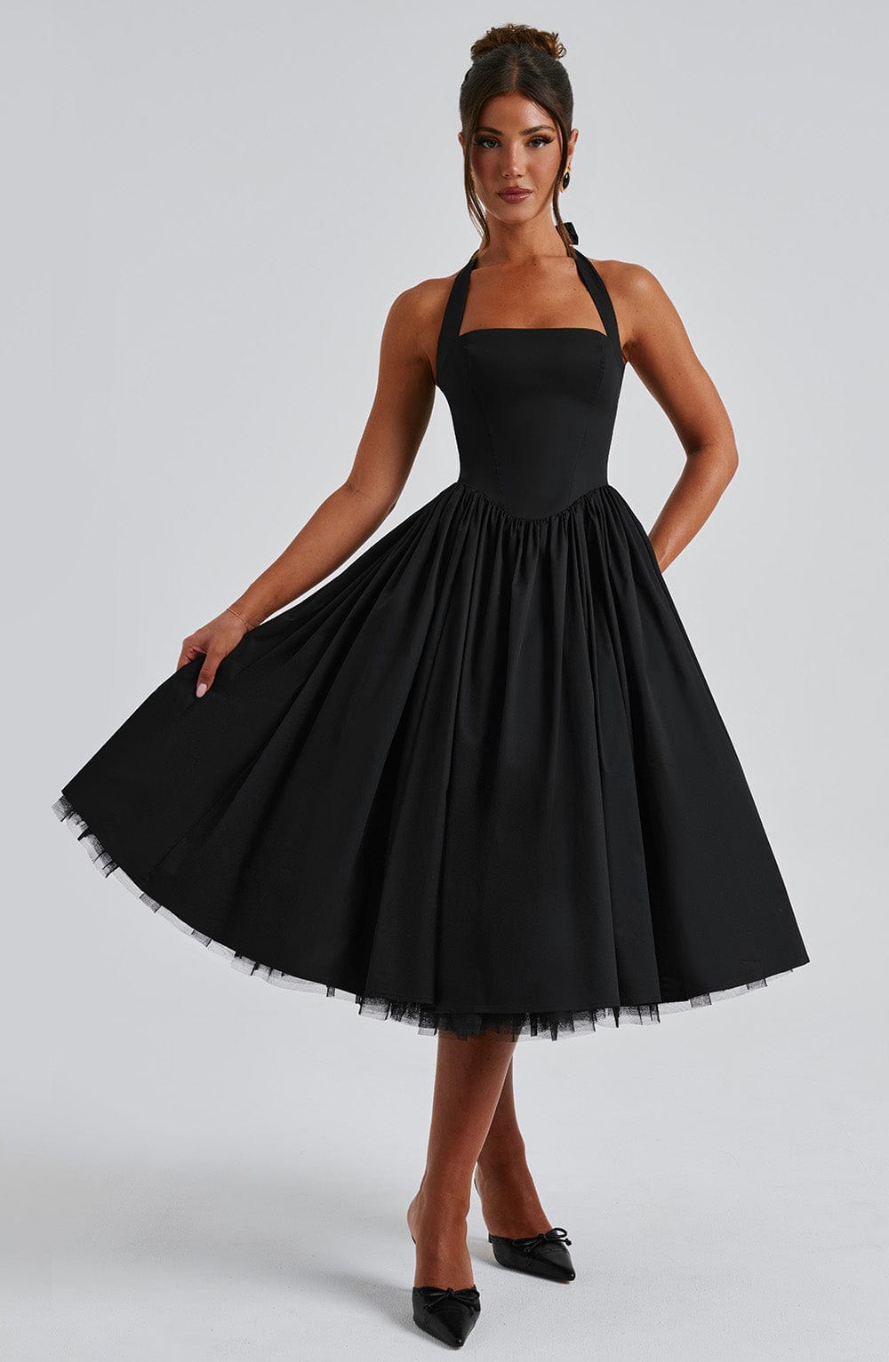 Elegant Halter Neck Midi Cocktail Dress for Women
