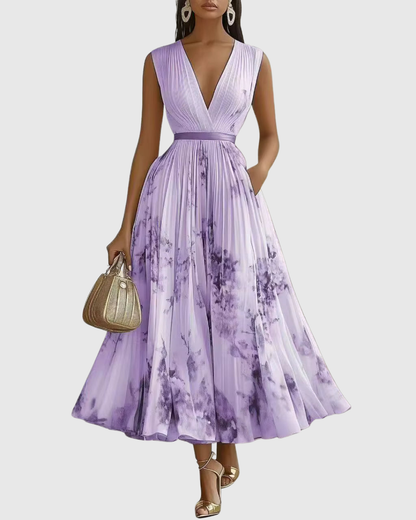 Pleated Maxi Dress with Long Sleeves for Women