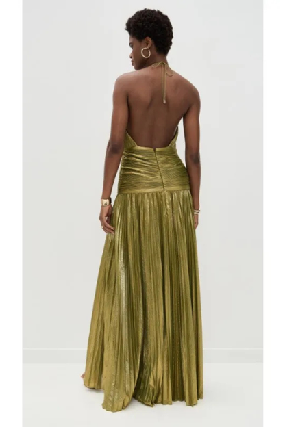 Elegant Halter Neck Satin Wedding Guest Maxi Dress