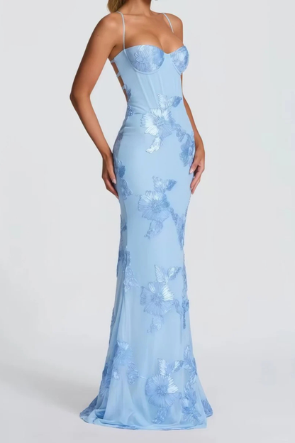 Women’s Elegant Floral Embroidered Strapless Mermaid Evening Gown