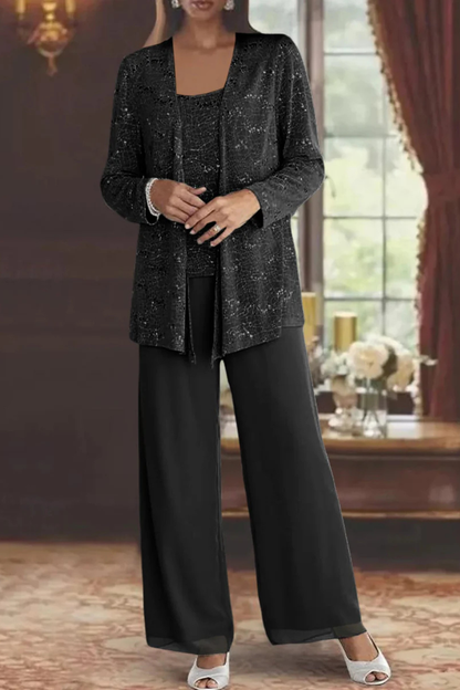 Sophisticated Sequin Three-Piece Pant Set for Women