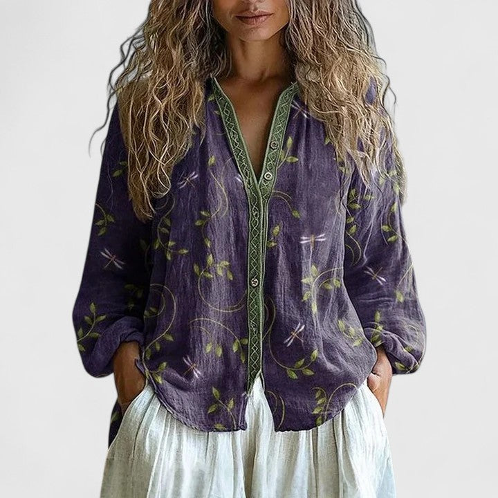 Mykayla Retro Leaf Print Blouse for Women