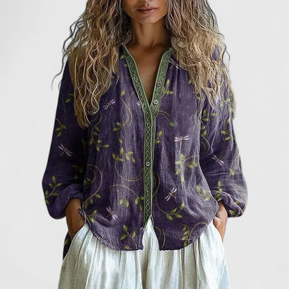 Mykayla Retro Leaf Print Blouse for Women
