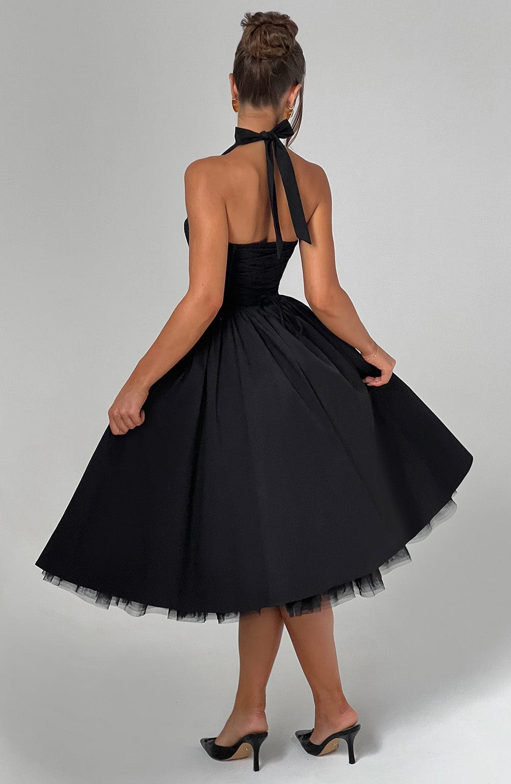 Elegant Halter Neck Midi Cocktail Dress for Women