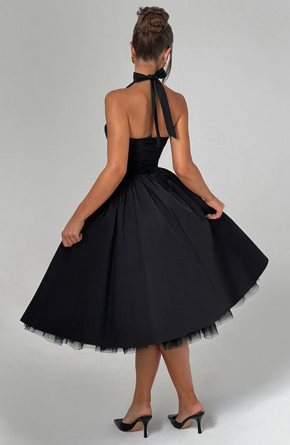 Elegant Halter Neck Midi Cocktail Dress for Women