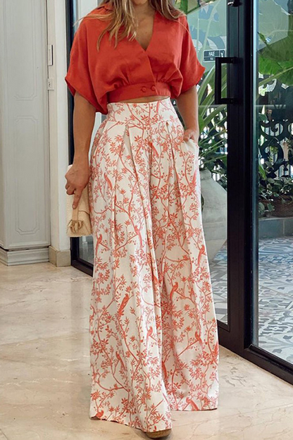 Two-Piece Floral Wide-Leg Set with Relaxed Top