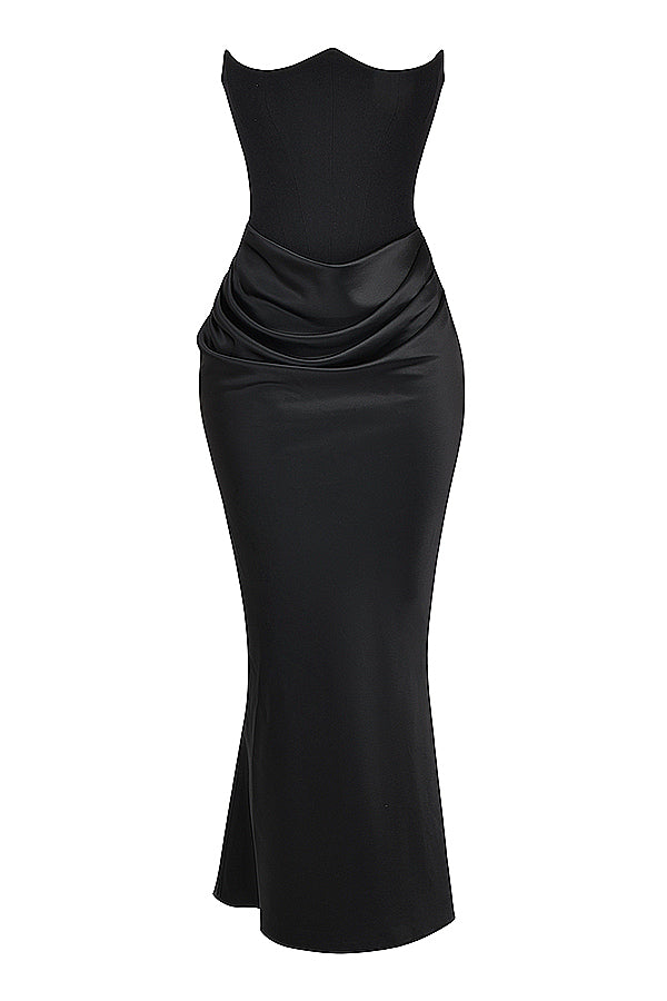 Women’s Strapless Ruched Maxi Dress with Mermaid Hem