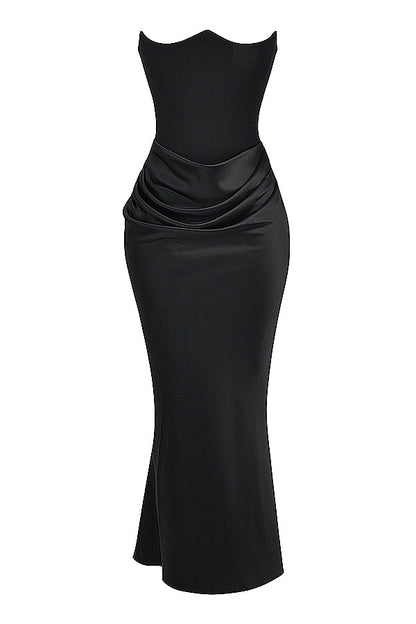 Women’s Strapless Ruched Maxi Dress with Mermaid Hem