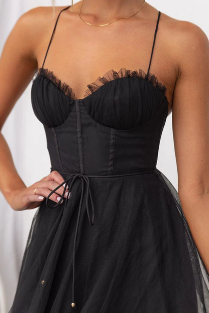 Women’s Layered Tulle Midi Dress with Sweetheart Bodice