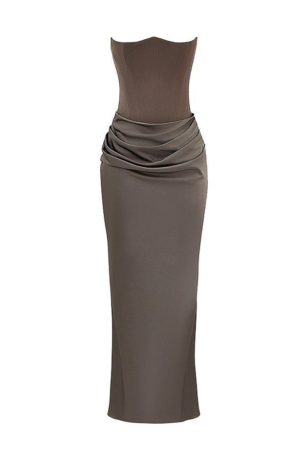 Women’s Strapless Ruched Maxi Dress with Mermaid Hem