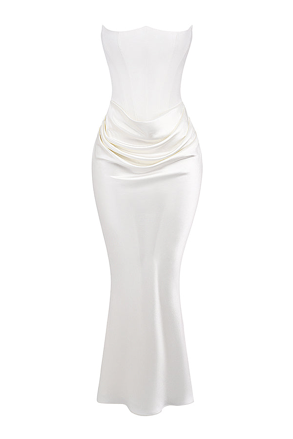 Women’s Strapless Ruched Maxi Dress with Mermaid Hem