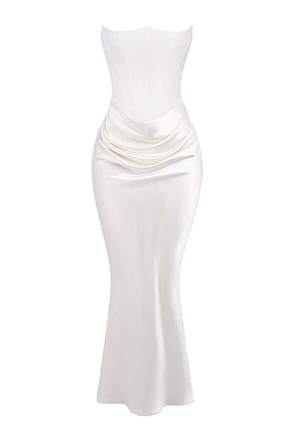 Women’s Strapless Ruched Maxi Dress with Mermaid Hem