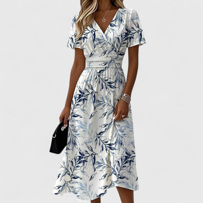 Elegant V-Neck Midi Dress for Women, White