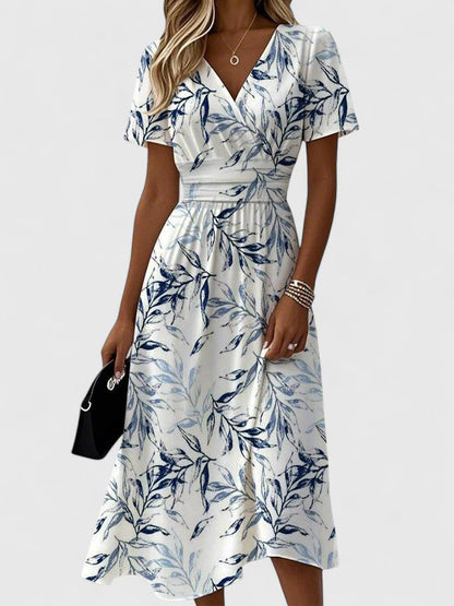 Elegant V-Neck Midi Dress for Women, White