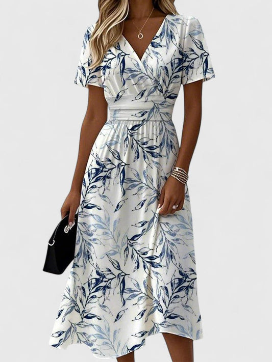 Elegant V-Neck Midi Dress for Women, White