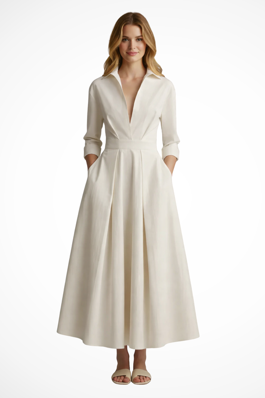 Elegant Women’s Collared Button-Front Midi Dress