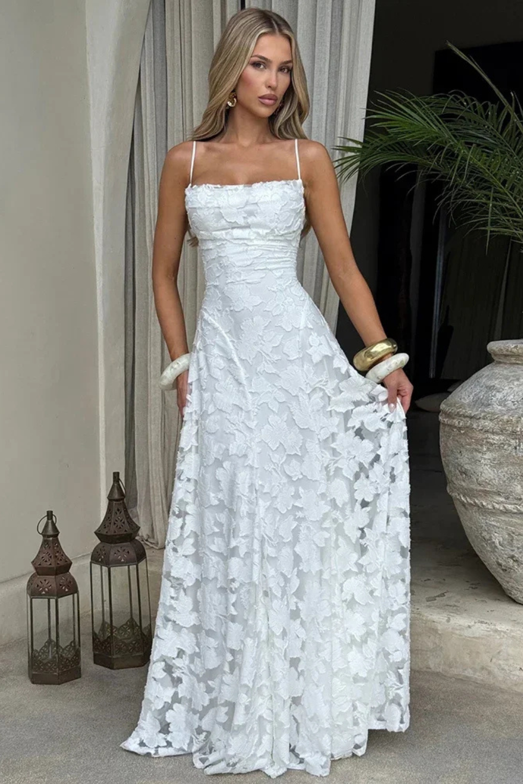 Women’s Lace Strap Backless Maxi Evening Dress