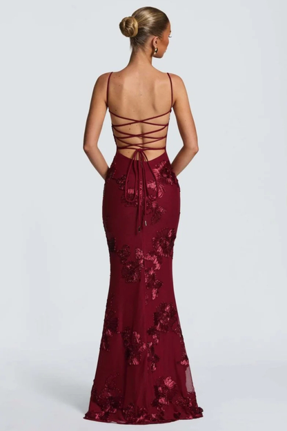 Women’s Elegant Floral Embroidered Strapless Mermaid Evening Gown