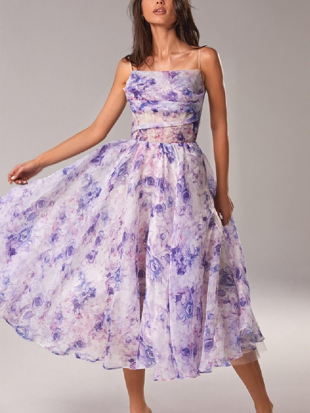 Women's Strapless Printed Swing Midi Dress with Playful Unique Pattern