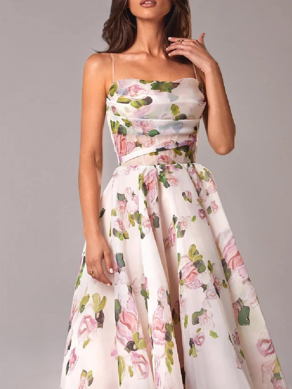 Women's Strapless Printed Swing Midi Dress with Playful Unique Pattern