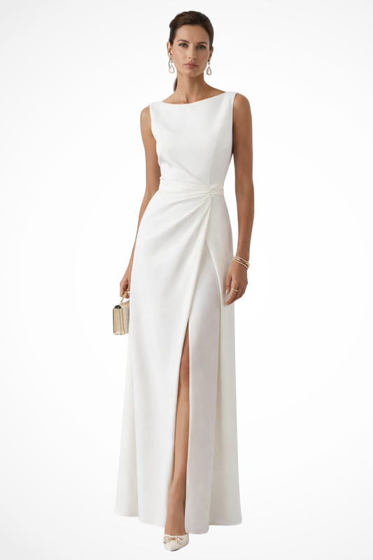 Women’s Sleeveless Draped Maxi Dress with High Slit