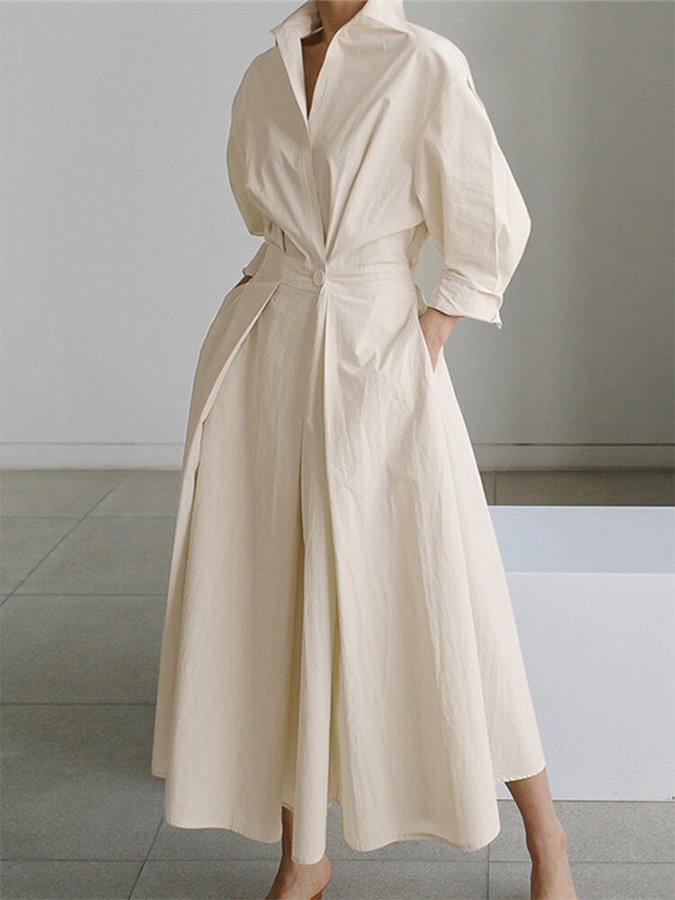 Flowy Button Front A-Line Midi Dress for Women