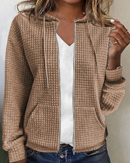 Textured Zip-Up Hoodie Jacket with Front Pockets
