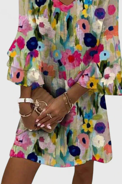 Elviera Floral Mini Dress with V-Neckline for Women
