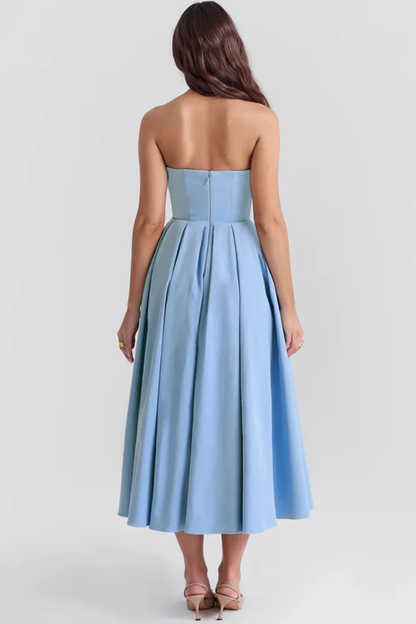 Women’s Strapless A-Line Elegant Flowy Sleeveless Midi Dress