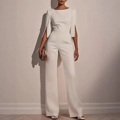 Wide Leg Pearl Detail Jumpsuit for Women