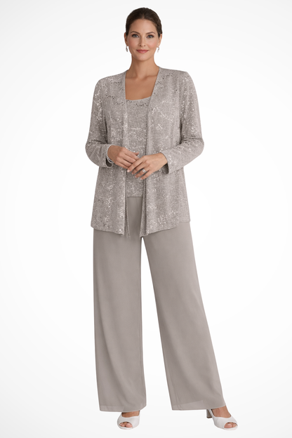 Sophisticated Sequin Three-Piece Pant Set for Women