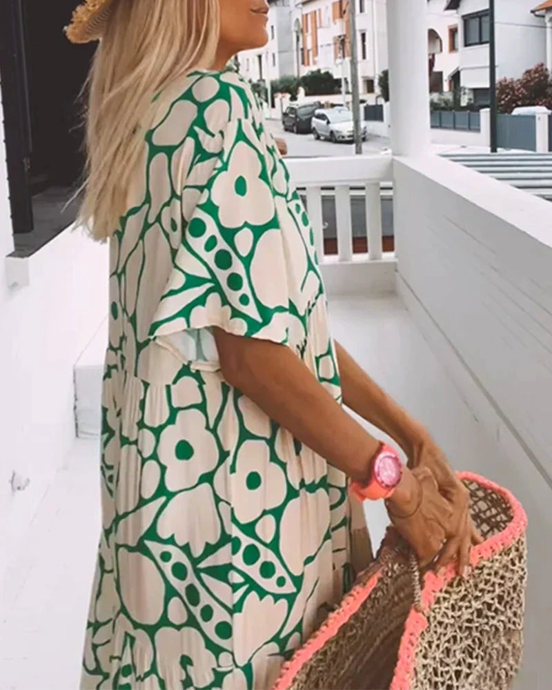 Bohemian Floral Print Flowing Maxi Dress for Women
